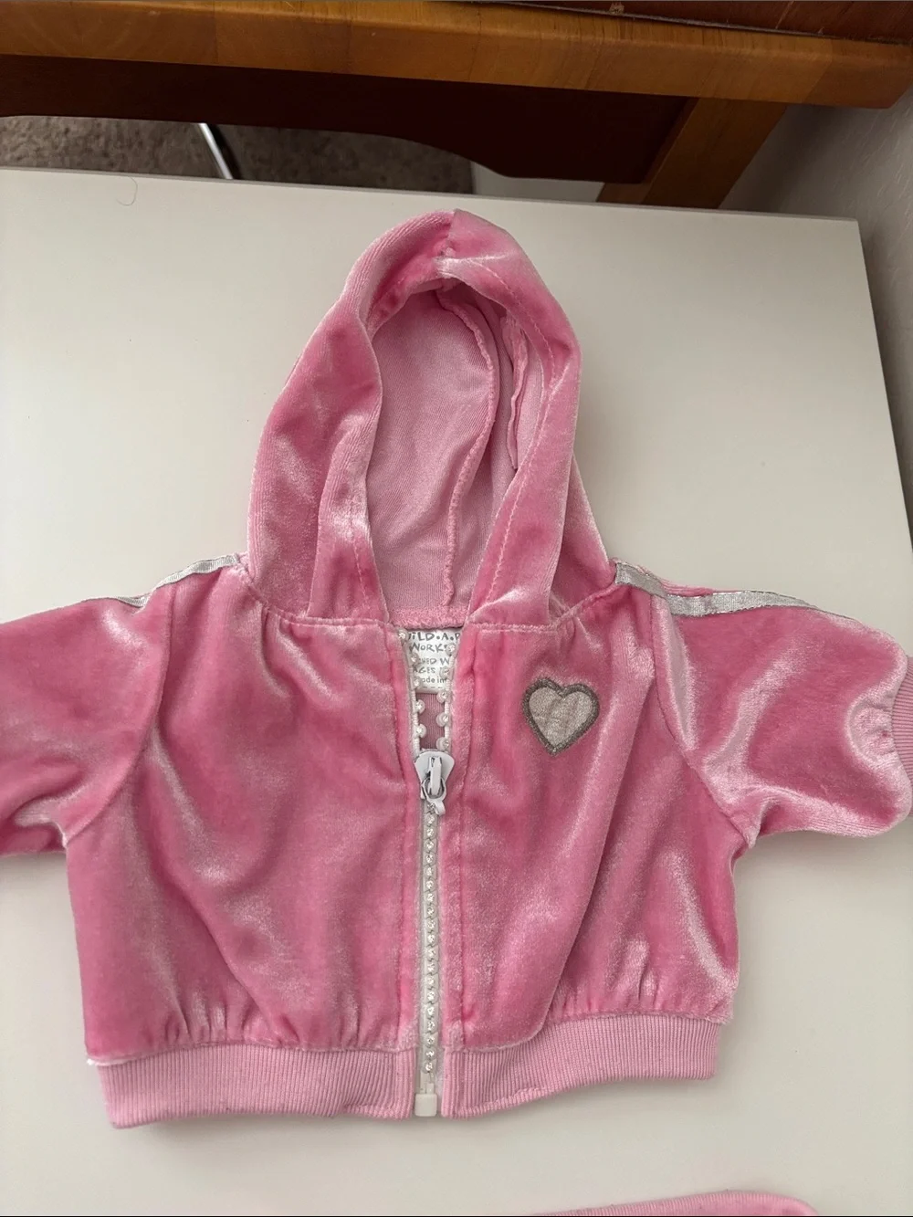 Build-A-Bear Pink Velvet Hooded Short Set  and Skechers sneakers